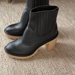 Dolce Vita Black Heeled Boots with Tan Sole